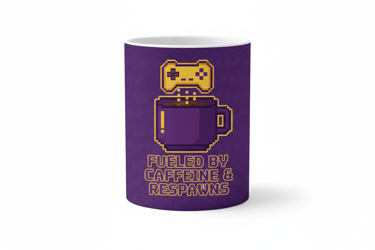 Fueled by Caffeine and Respawns Gaming Mug Design