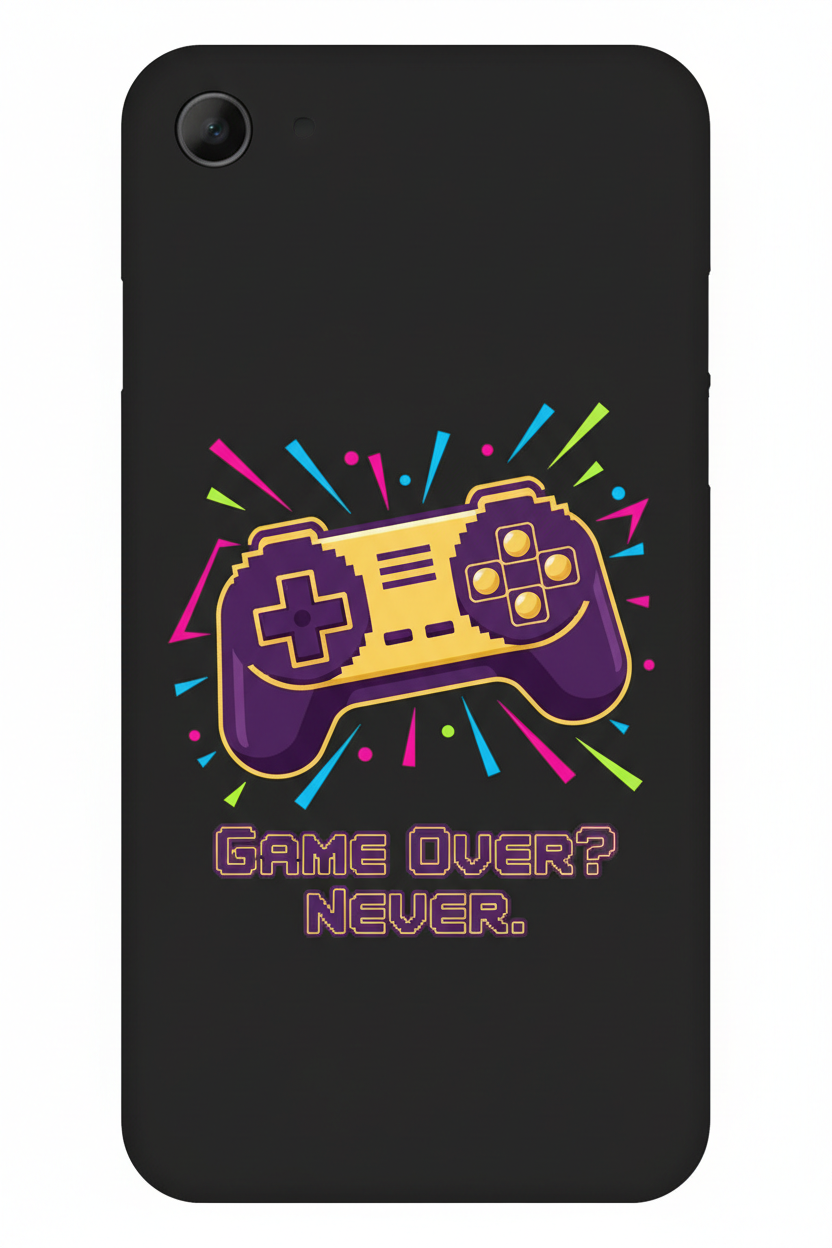 Retro pixel art game controller phone case in purple and gold